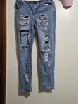 Thrifted Blue Denim Skinny Jeans - Saizi S ya Wanawake - 1