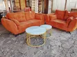 Brown Butterfly Sofa + 2 Round Marble Coffee Table - 1