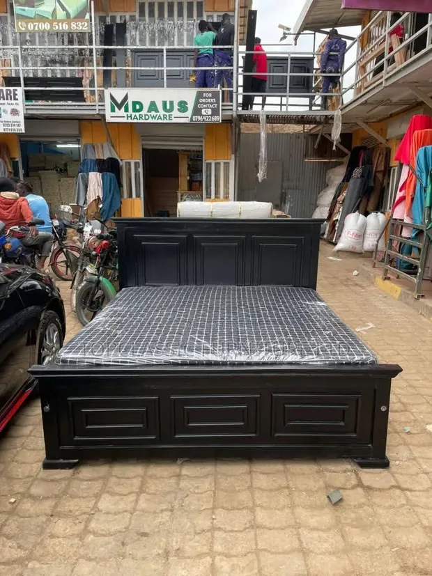 Brand New Black Panel Bed 5x6 + Mattress - 1