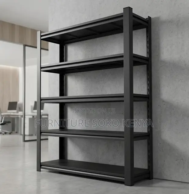 Five Tier Black Office Storage Rack Unit - 1