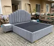 Luxury 6x6 Grey Velvet Bed Frame with Fluted Headboard - 2