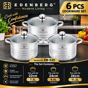 Edenberg 6-Piece Stainless Steel Cookware Set