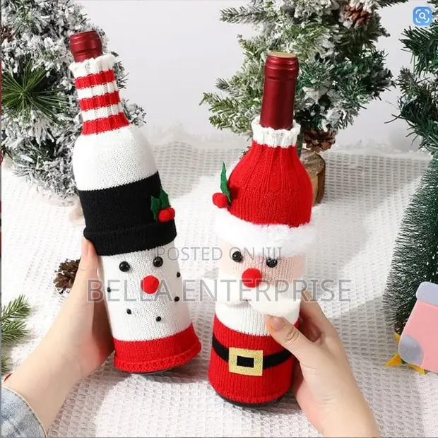 Set ya Vifuniko vya Chupa ya Mvinyo ya Krismasi Vilivyofumwa - Santa & Snowman - 1