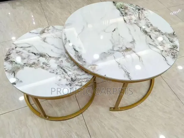 Set of 2 Marble-Effect Nesting Coffee Tables - 1