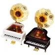 Vintage Retro Music Box Piano Phonograph with Gold Trumpet Horn - 1