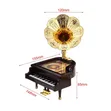 Vintage Retro Music Box Piano Phonograph with Gold Trumpet Horn - 3