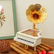 Vintage Retro Music Box Piano Phonograph with Gold Trumpet Horn - 4