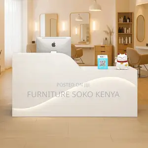Reception Desk : White Office Reception Desk With Wavy LED Strip