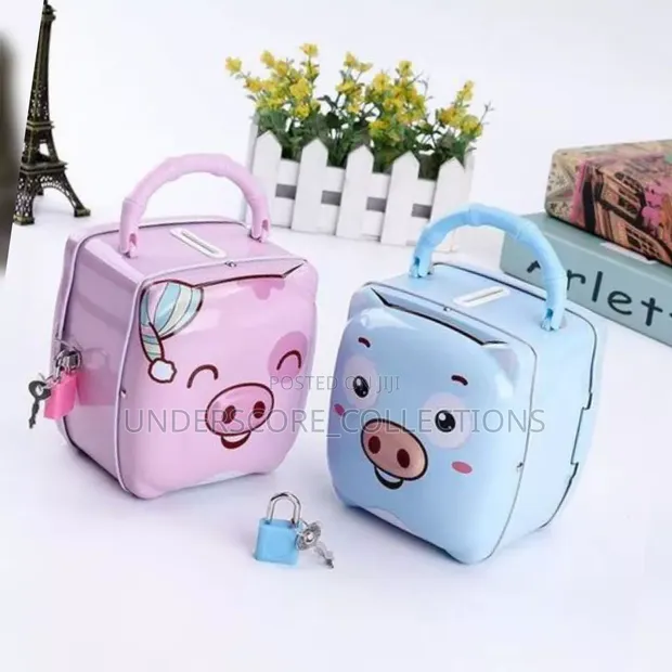 Metallic Piggy Bank with Padlock & 2 Keys - 1