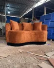 Brand New 3-Seater Curved Burnt Orange Velvet Sofa - 2