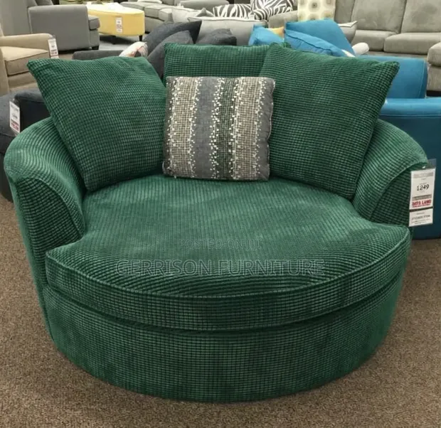 Luxury Oversized Round Cuddle Chair | Green Corduroy Swivel Sofa - 1