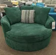 Luxury Oversized Round Cuddle Chair | Green Corduroy Swivel Sofa - 1