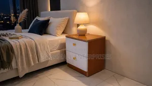 Julz 2-Drawer Bedside Table - Wood & White with Gold Knobs