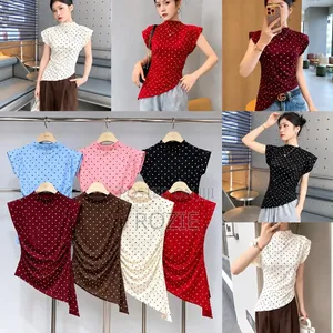 Ladies Polka Dot Polo Shirt - Short Sleeve Fitted Top