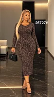 Ladies Leopard Print Maxi Dress - Long Sleeve Bodycon - 2