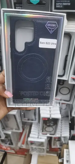 Kava ya Bluu Nyeusi ya PU Leather yenye Sumaku kwa Samsung Galaxy S22 Ultra