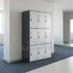 9 Locker Gray Metallic Gym Cabinet