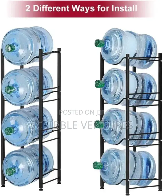 4 Tier Water Bottle Holder Rack - Black Metal - 1
