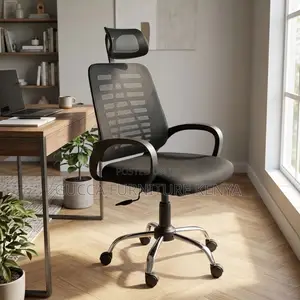 Swivel Adjustable Study Chair with Headrest - Black