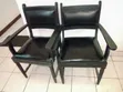 Vintage Black Leather Armchairs - Pair - 2