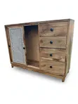 Handcrafted Wooden Cabinet with Rattan Mesh Sliding Door - 2