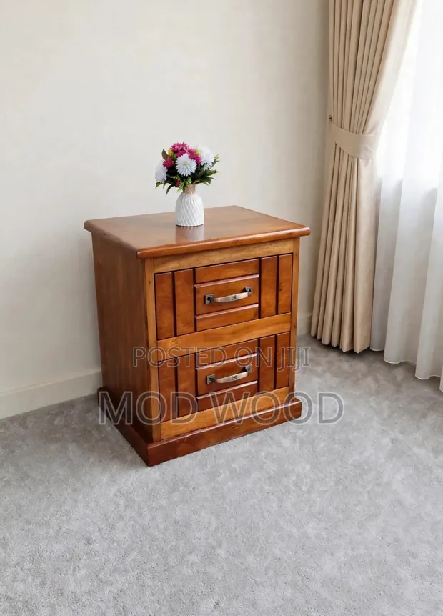 Handcrafted Wooden Bedside Nightstand With Double Storage Drawers - 1