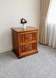 Handcrafted Wooden Bedside Nightstand With Double Storage Drawers - 1