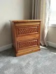 Handcrafted Wooden Nightstand with Lattice Carvings - 1
