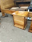 Handcrafted Wooden Nightstand with Lattice Carvings - 3