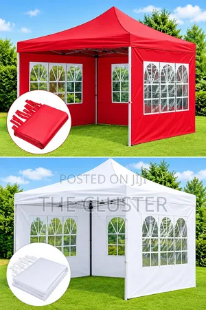 3m x 3m Transparent Sides Tent - White & Red
