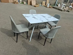 Modern Marble Dining Table Set with 4 Grey Chairs