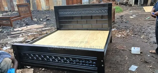 Black Solid Wood Bed Frame - Queen Size - 1