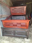 Dark Stained Solid Wood Panel Bed Frame - 2