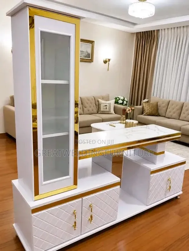 Modern Executive TV Stand with Marble Coating and Shelf - 1