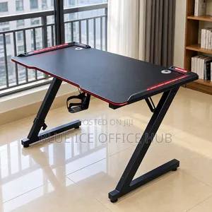 Black Gaming Desk with Red LED Lights