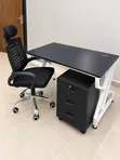 Black Office Desk with White Frame and Mesh Chair - 4
