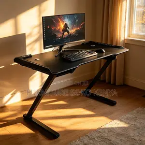 Z-Shaped Gaming Desk with LED Lights - Carbon Fiber Style