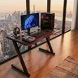 Z-Shaped Gaming Desk with LED Lights - Carbon Fiber Style - 2