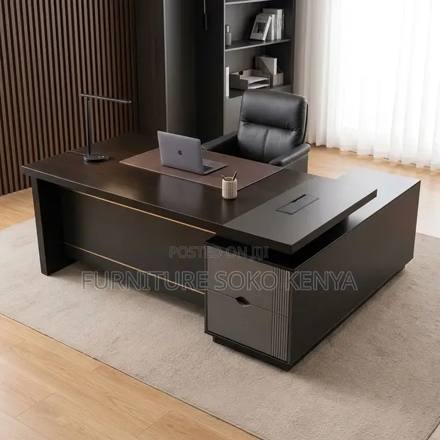 1.8M Modern L-Shaped Executive Office Desk in Ebony Wood - 1