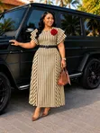 Stripped Long Dress with Belt - 1