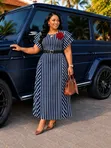 Stripped Long Dress with Belt - 3