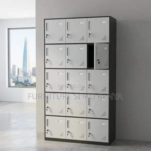 Metallic 15-Door Lockable Office Storage Unit - 1