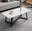 Pure Marble Top Coffee Table With White Surface and Black Metal Frame - 1