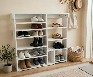 5-Tier Freestanding White Wooden Shoe Rack