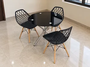 Black Round Dining Table with 3 Chairs