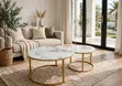 2-Piece Round Coffee Table Set - White Marble Top, Gold Legs - 1