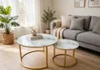 2-Piece Round Coffee Table Set - White Marble Top, Gold Legs - 2