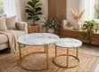 Round Marble Effect Coffee Tables with Gold Metal Base (2 Pcs) - 1