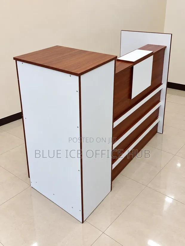 Modern Reception Desk - Brown & White - 1