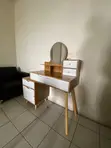 Jedwali la Kujipamba la Premium na Kioo - Mbao Rangi ya Kahawia - 3